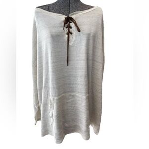 Chaps NWT women 3X waffle wear pullover with pockets-oatmeal/gray with tie front